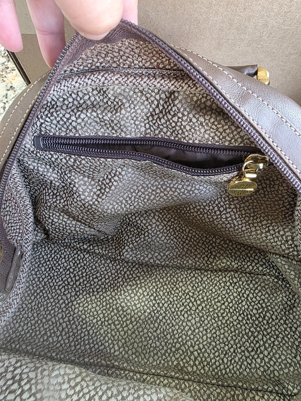 Vintage Borbonese Italy Brown Leather Satchel Dome Bag Gold Screw Hardware